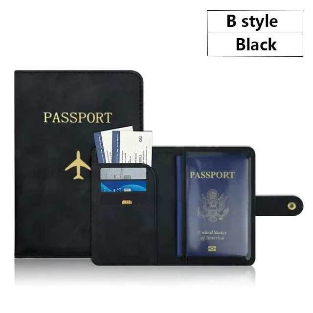 portefeuille de voyage en cuir pu souple multi-fentes avec logo avion, fermeture à pression, porte-cartes sim et porte-documents d'identité