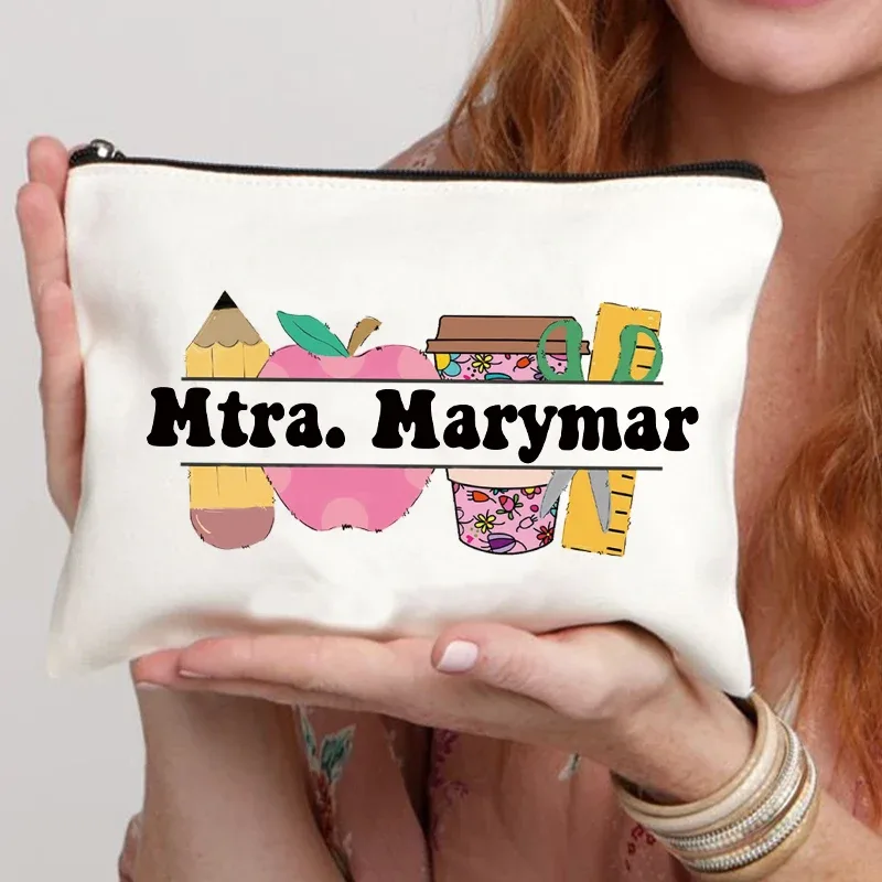 trousse de maquillage personnalisée avec nom de l'enseignant, sac à main pour femme, meilleur cadeau de graduation pour les enseignants, trousse à crayons, cadeau de retour à l'école