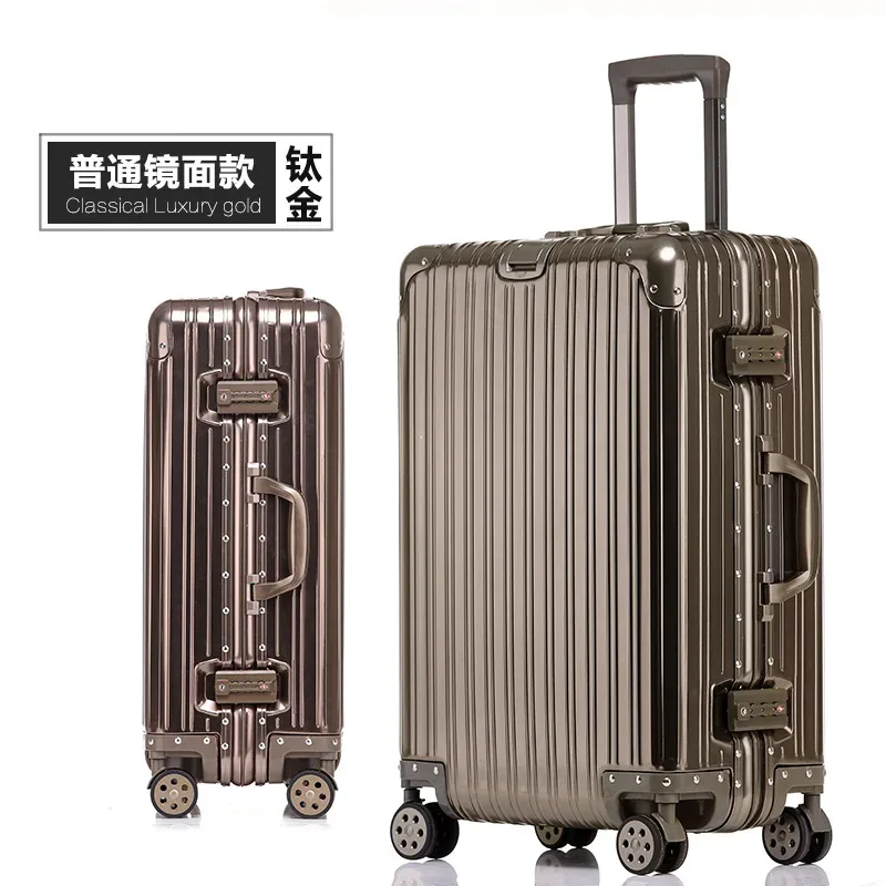 100% valise en aluminium cabine 20/22/24/26/29 pouces alliage de magnésium bagage à main mot de passe boîte tsa serrure métal dur boîtier de chariot
