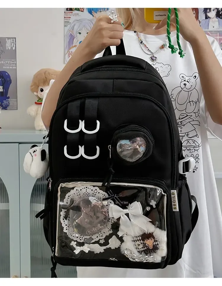 nouveau sac à dos transparent avec badge de bricolage, sac ulzzang ita y2k, cartable de grande capacité pour femmes, sac à dos à la mode et beau