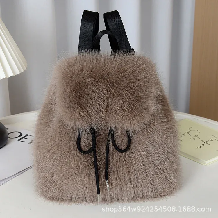 y2k sac à dos en peluche femmes petit mignon cordon léopard moelleux sac solide doux polaire sac à dos hiver chaud fausse fourrure mini sac à dos