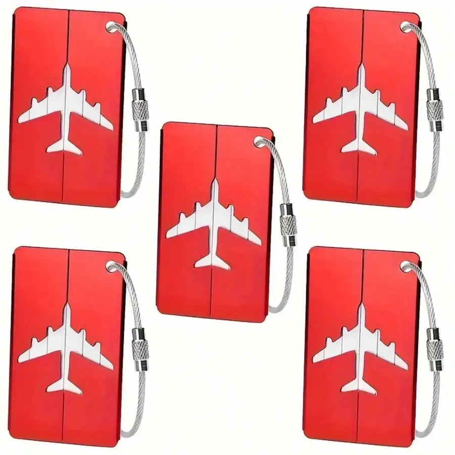 étiquette de bagage en aluminium étanche, motif avion minimaliste avec anneau en acier inoxydable, porte-passe d'embarquement, porte-carte d'identité de voyage
