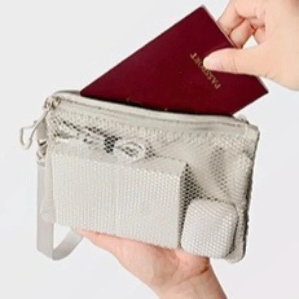 sac de rangement en maille légère, trousse de toilette en polyester avec fermeture éclair, sac à cosmétiques multifonctionnel de couleur unie, utilisation polyvalente