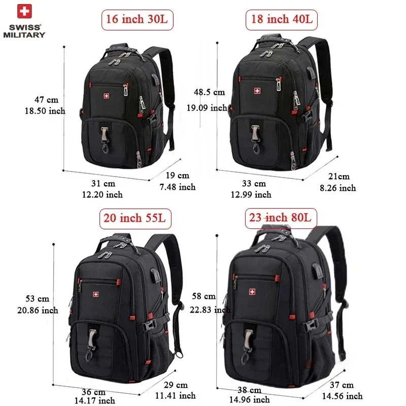 nouveau 17 "sac à dos pour ordinateur portable étanche port de charge usb style suisse sac à dos multifonctionnel cartable mochila randonnée sac de voyage