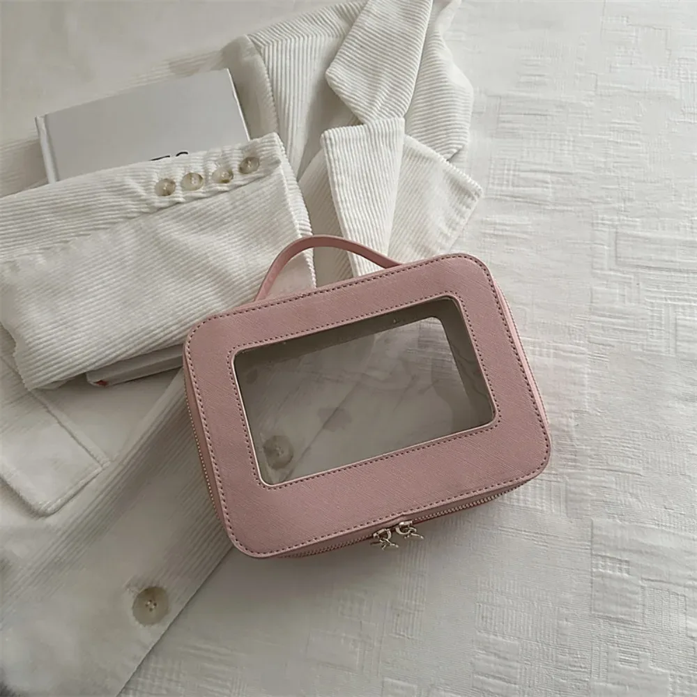 sac de voyage transparent portable en pvc, trousse de maquillage à poignée, grande capacité, petit sac carré, sac à main