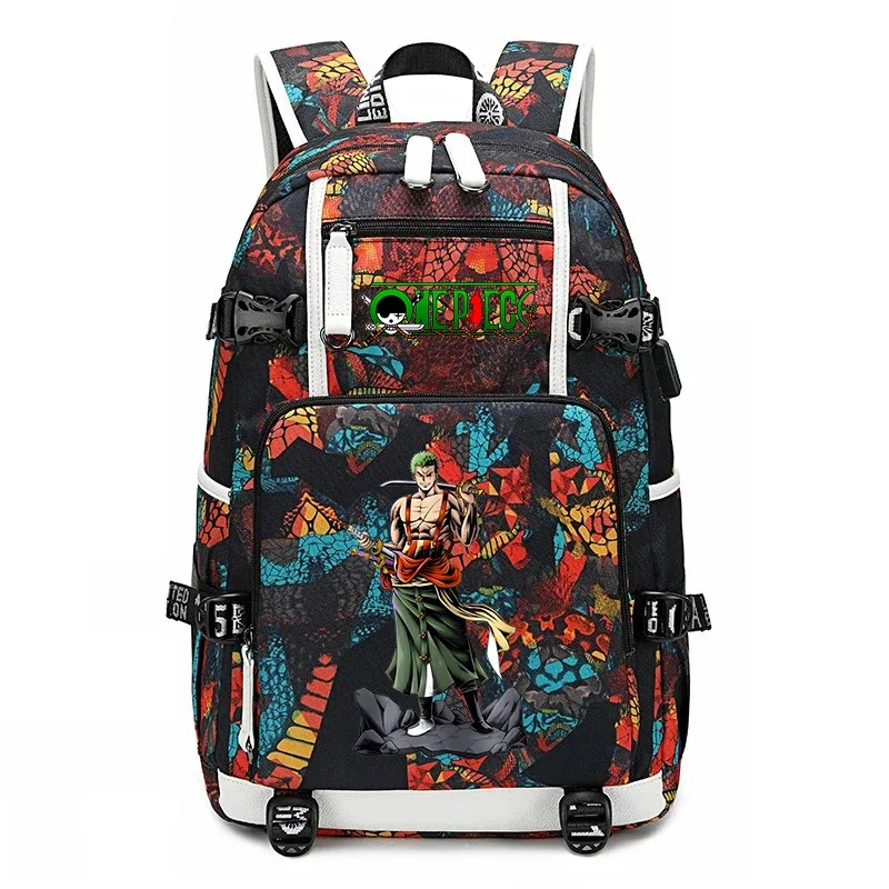 sac à dos d'école imprimé one piece zoro, sac à livres de grande capacité pour étudiants, pour enfants et adolescents