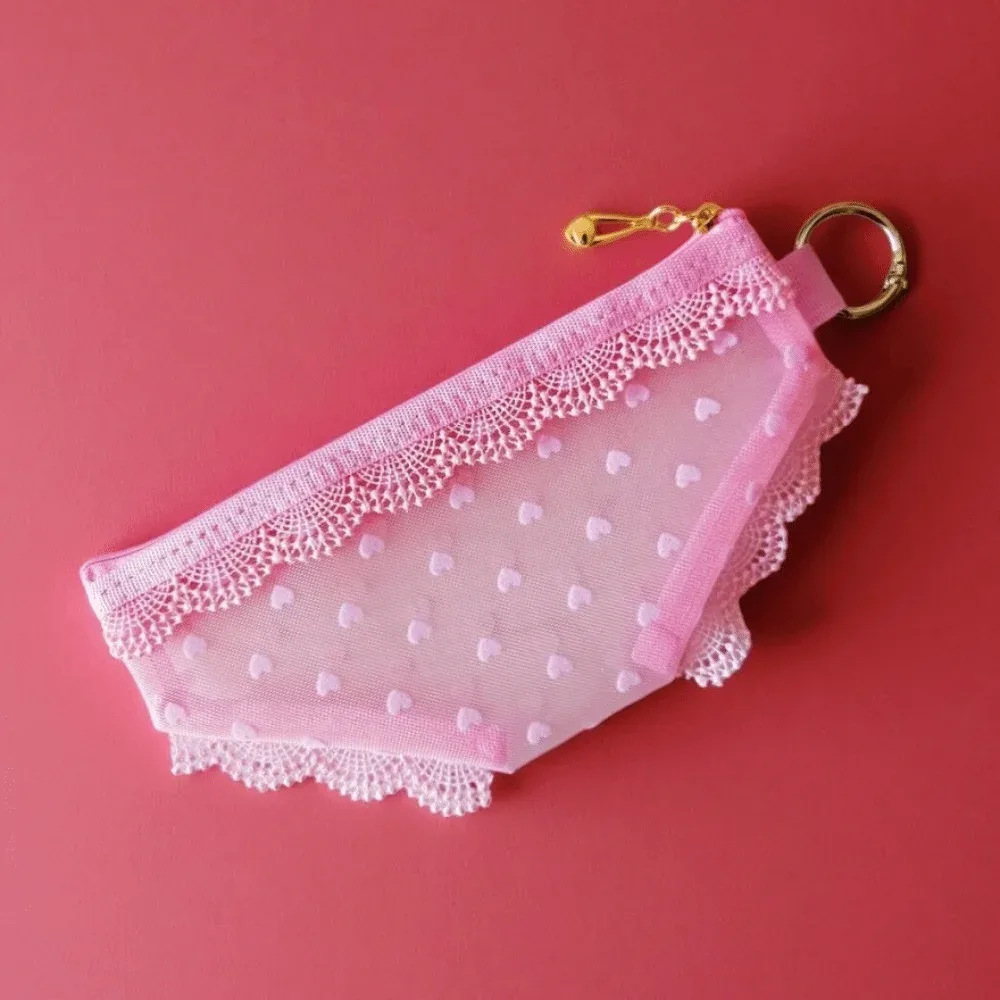 pochette de rangement cosmétique unique en forme de cœur en dentelle transparente, trousse de toilette y2k en maille pour le voyage