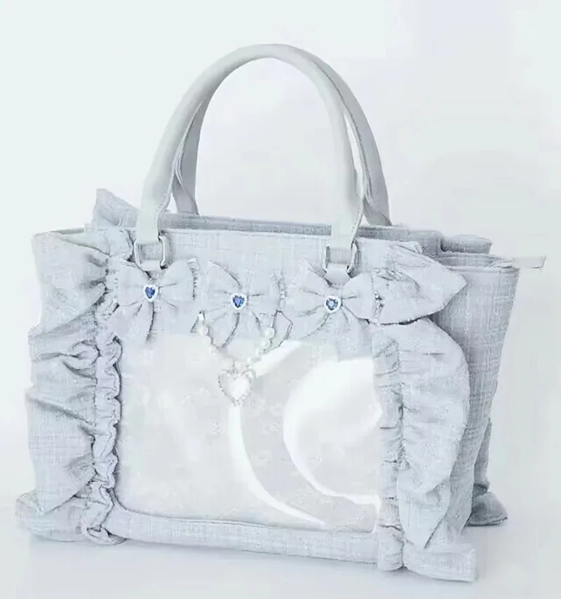 sac à main en dentelle à volants pour femmes et filles, sacoche de style japonais, fourre-tout carré avec nœud papillon en perles, sacs à main portables initiés
