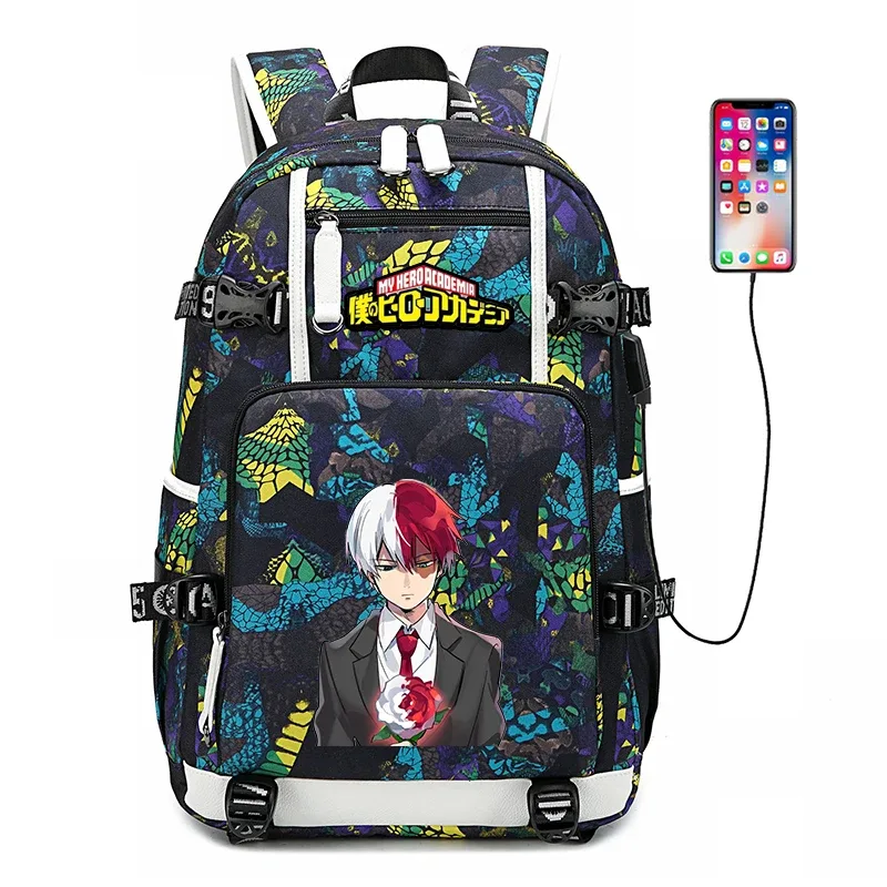 sac à dos de voyage grande capacité mha, sacs d'école imperméables pour garçons, sac à dos pour ordinateur portable avec chargement usb, sac à dos oxford pour cosplay