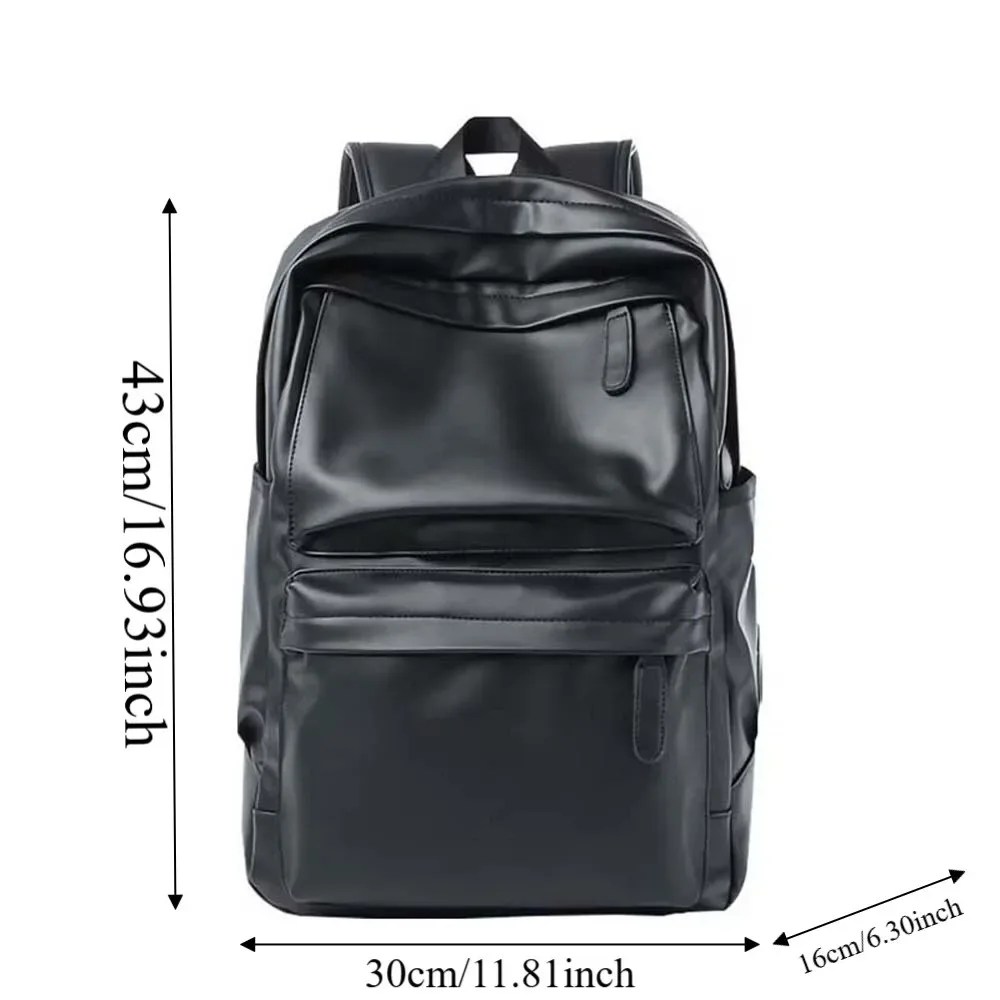 sac à dos en cuir pvc pour homme, bretelles rembourrées, poche zippée cachée, sac d'école pour ordinateur portable, résistant à l'eau, finition noire