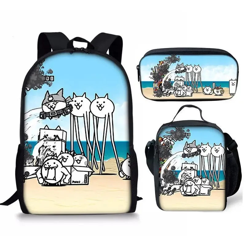 the battle cats – ensemble de trois pièces, sac à dos pour étudiant, sac à stylos, sac de repas, ensemble de trois pièces