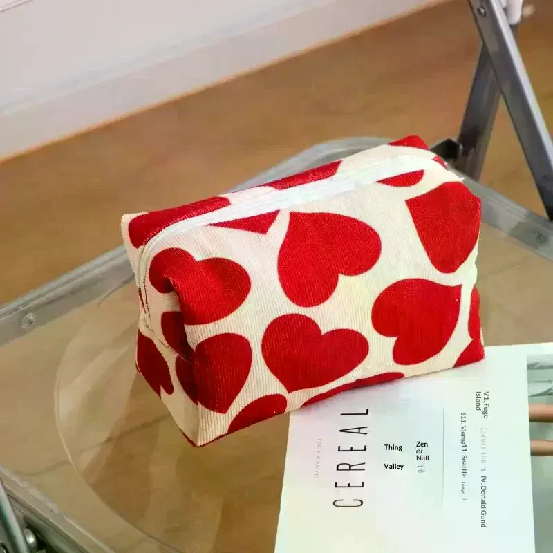 sac à cosmétiques en velours côtelé pour femmes, pochette de maquillage portable de voyage, sac de rangement de toilette de lavage, sac à main organisateur de crayons mignon