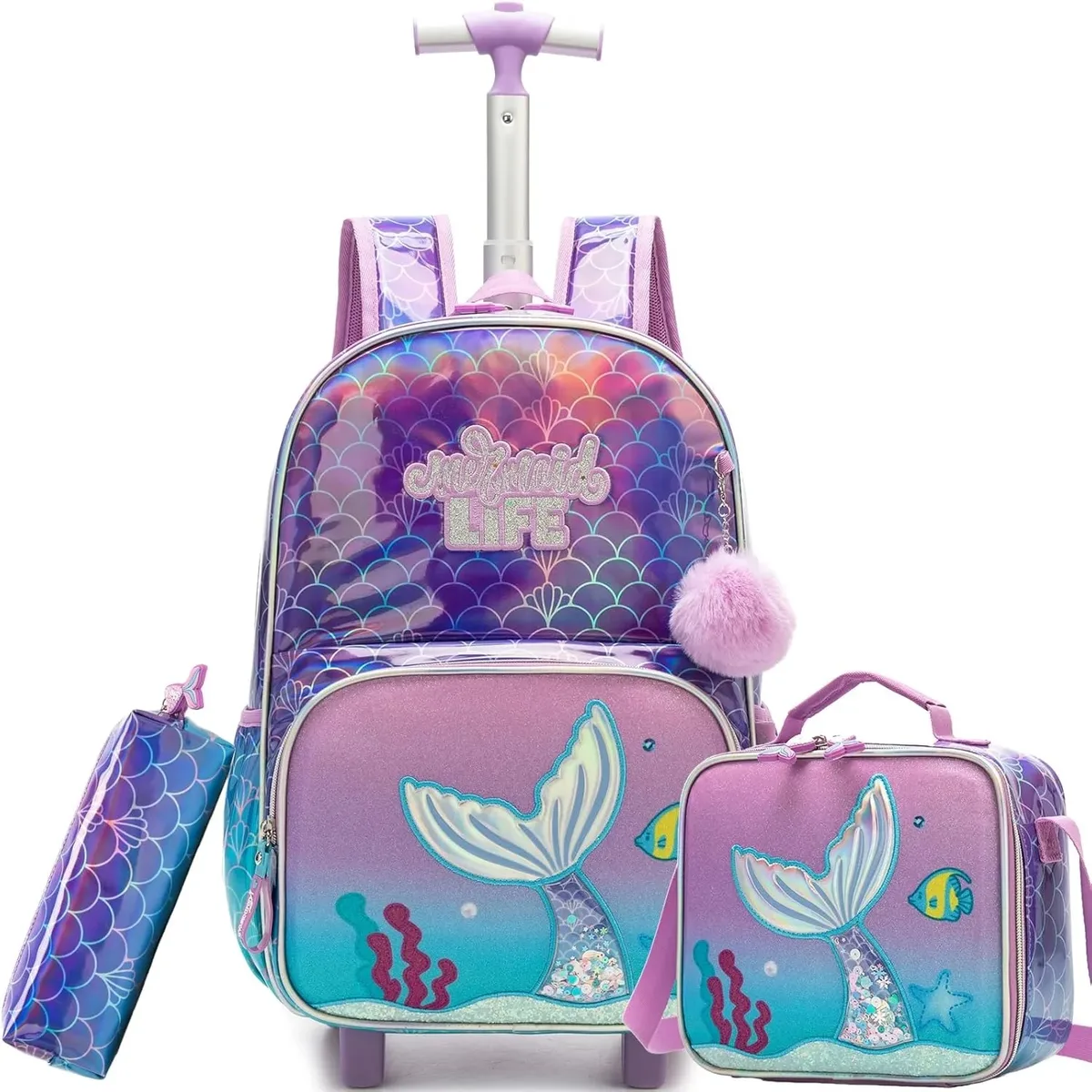 ensemble de sacs à dos roulants pour filles, sac à dos d'école avec roulettes, bagages de voyage, sac à dos à roulettes pour enfants, essentiels de rentrée scolaire