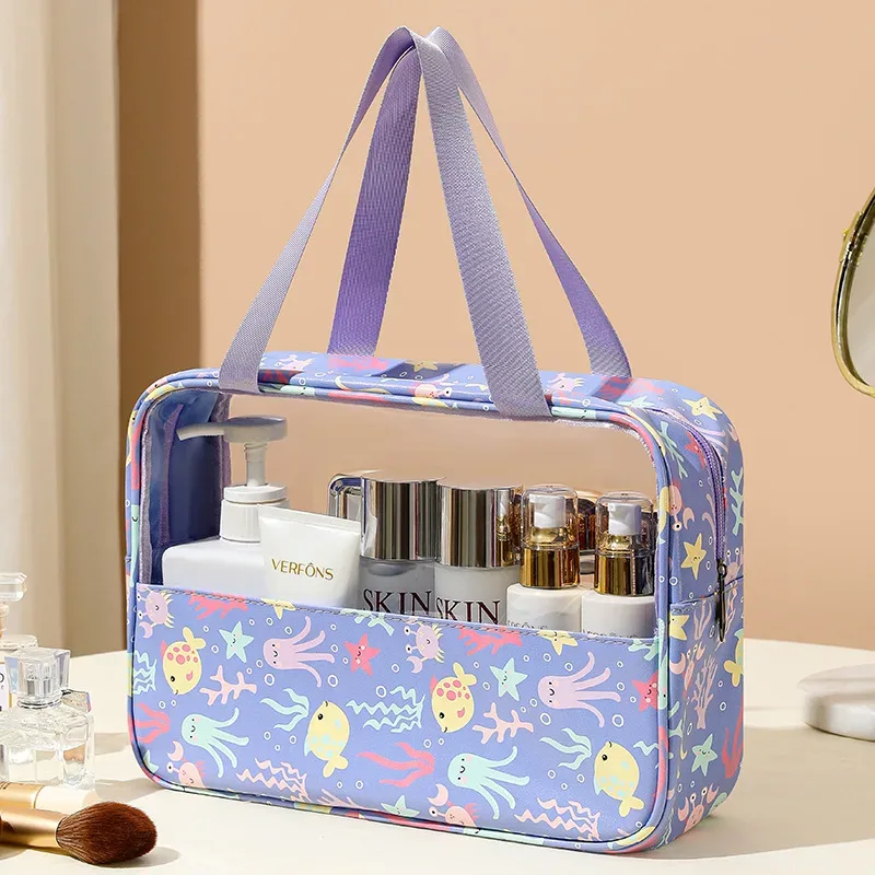 sac de lavage de douche de grande capacité, sac à cosmétiques translucide pour dames, sac de rangement de cosmétiques essentiels de voyage