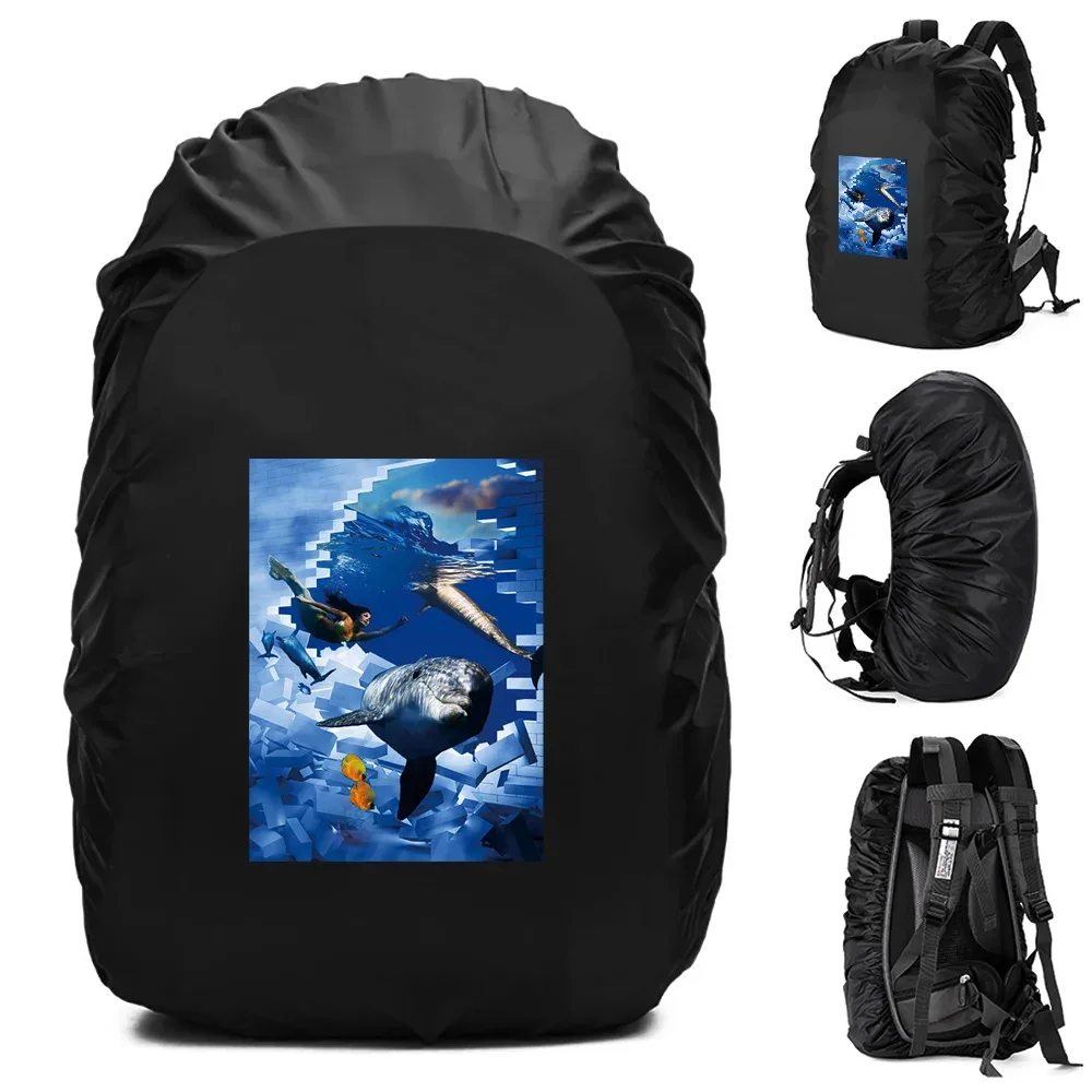housse de pluie imperméable pour sac à dos, accessoires de voyage, motif 3d imprimé, portable pour l'extérieur, 20l-70l, pour randonnée et escalade