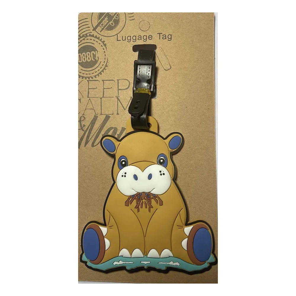 étiquette de bagage de voyage en silicone, mignon, pingouin hippopotame, valise portable, porte-adresse d'identification, animal de dessin animé, étiquette de bagage réutilisable