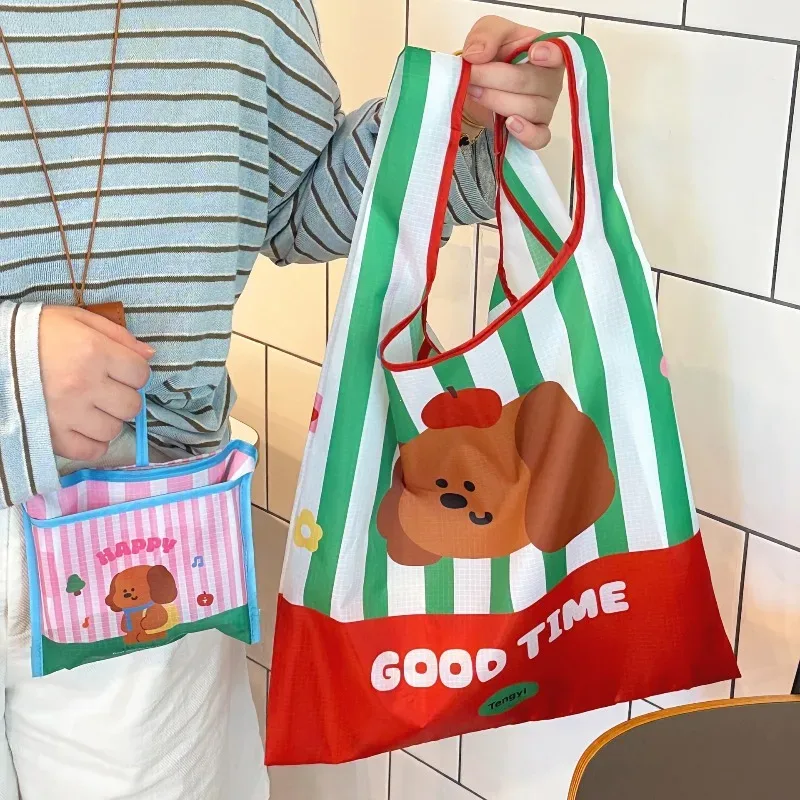 sac de courses pliable portable à motif de dessin animé, sac de rangement écologique, sac de courses imperméable et respectueux de l'environnement