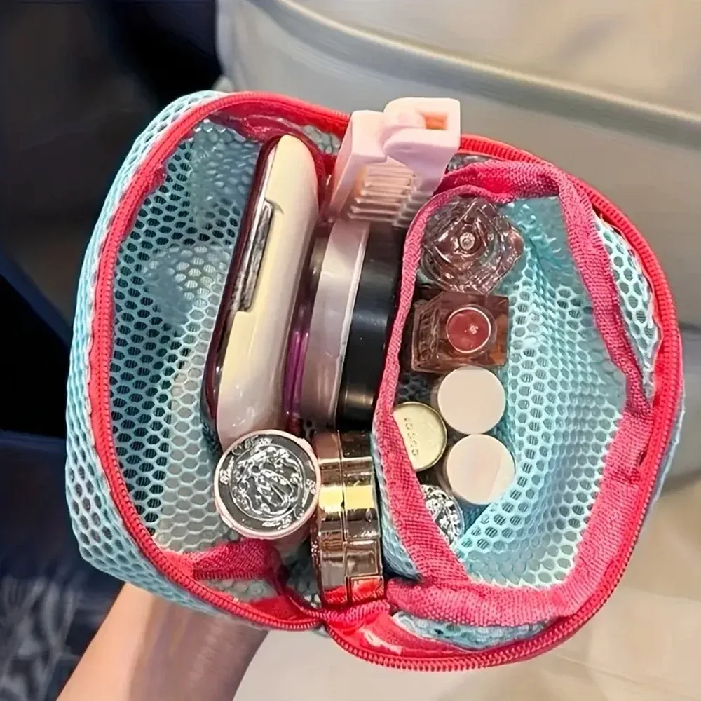 sac de rangement cosmétique tendance de grande capacité - trousse de toilette de voyage en maille violette/verte avec plusieurs compartiments, design léger et pliable, adapté pour la salle de sport, le camping et les v