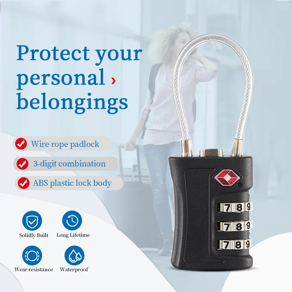 1-4 pack de cadenas à code tsa pour bagages de voyage, code modifiable, cadenas noir au design contrasté, cadenas à combinaison à 3 chiffres