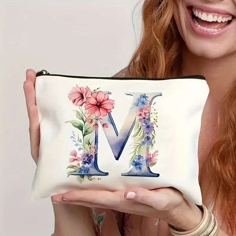 trousse de maquillage pour femme a-z lettre motif créatif sacs de maquillage sac de rangement sacs à fermeture éclair pochette de maquillage