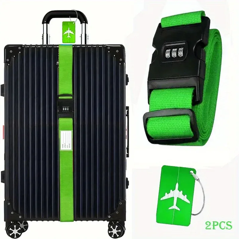 lot de 2 sangles de bagages de voyage, ensemble d'étiquettes de bagages, ensemble de cadenas à combinaison avec étiquettes