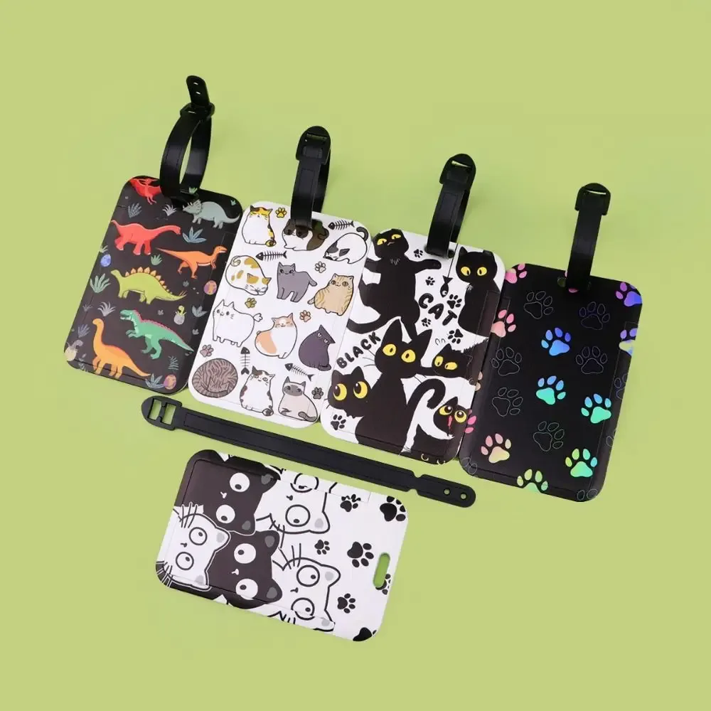 étiquette de bagage en plastique anti-perte, valise artistique, sac à dos, corde suspendue, porte-carte d'identité, porte-badge de chats mignons