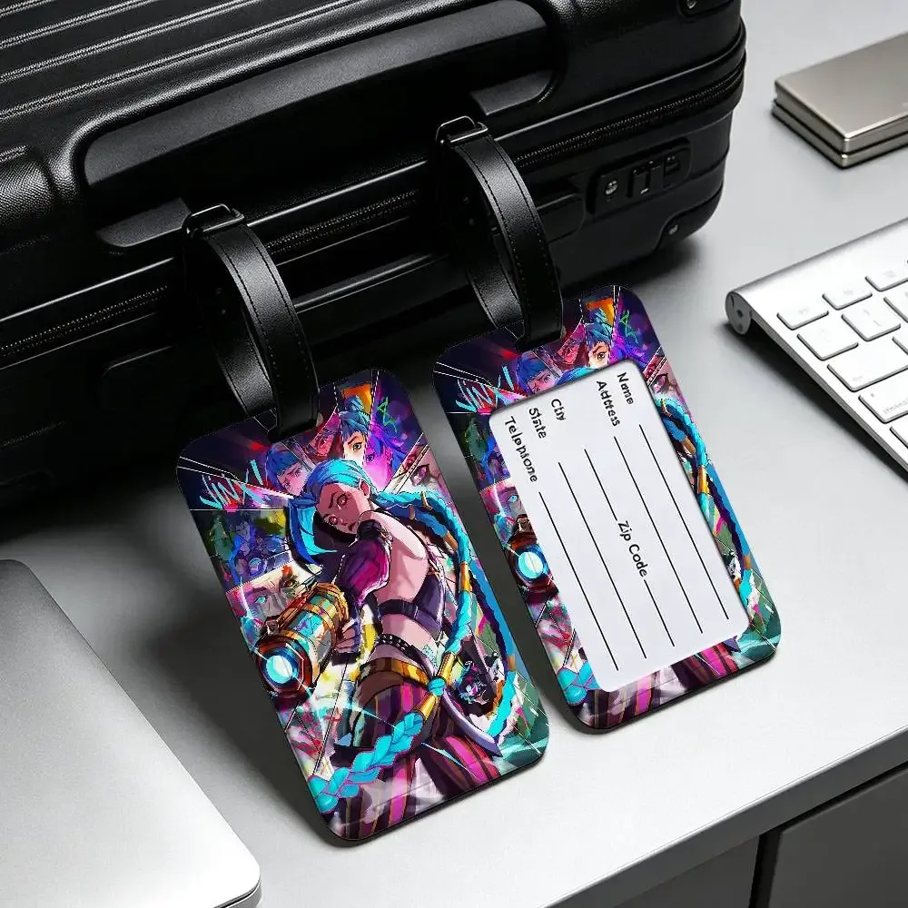 étiquette de bagage en pvc anime a-arcane avec carte d'information, étiquette anti-perte pour valise, sac à dos, accessoire de voyage
