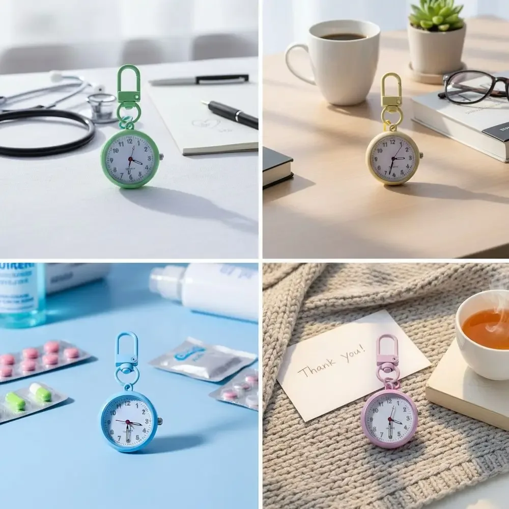 montre d'examen à mouvement silencieux, boîtier en alliage, mini format, montre de poche, design réutilisable, étui en cuir, montre à quartz, décoration pour sac à dos
