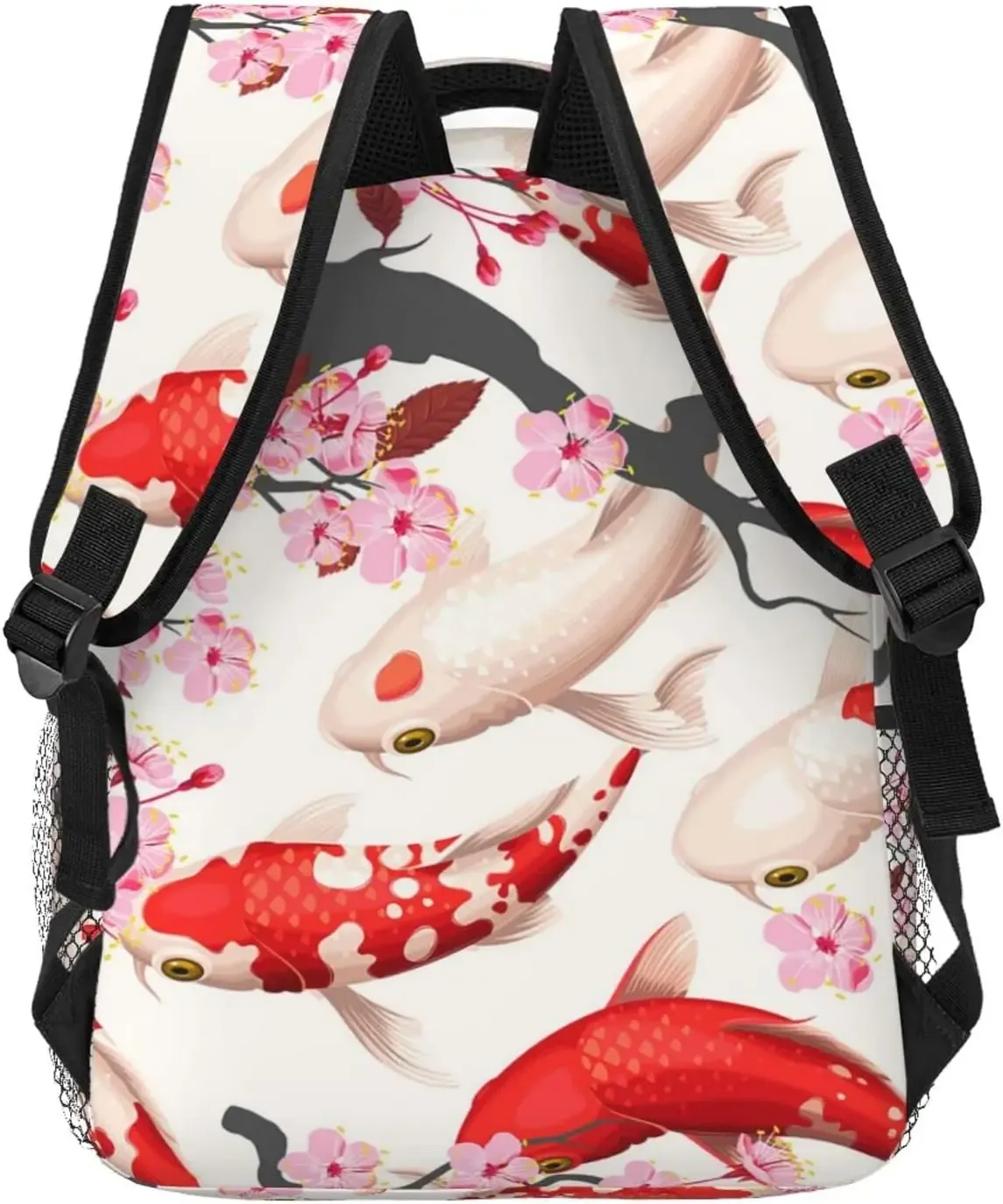 koi fish and sakura pattern mn sac à dos décontracté avec plusieurs poches, sac à dos pour ordinateur, sac à dos pour le travail et les affaires