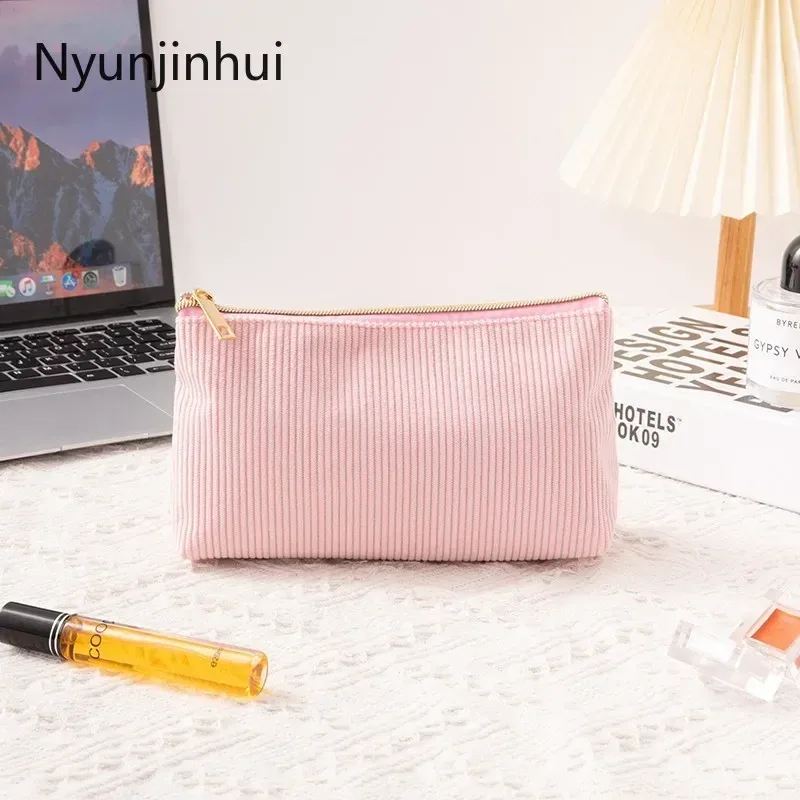 nouvelle trousse de rangement pour cosmétiques en velours côtelé pour femmes, trousse à cosmétiques pratique de grande capacité, trousse à pinceaux de maquillage