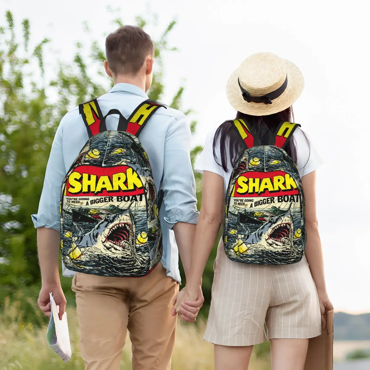 sac à dos classique avec affiche de film jaw-shark, sac à dos de sport, d'école, de travail, avec affiche de requin, sac à dos pour hommes et femmes, sacs en toile pour ordinateur portable