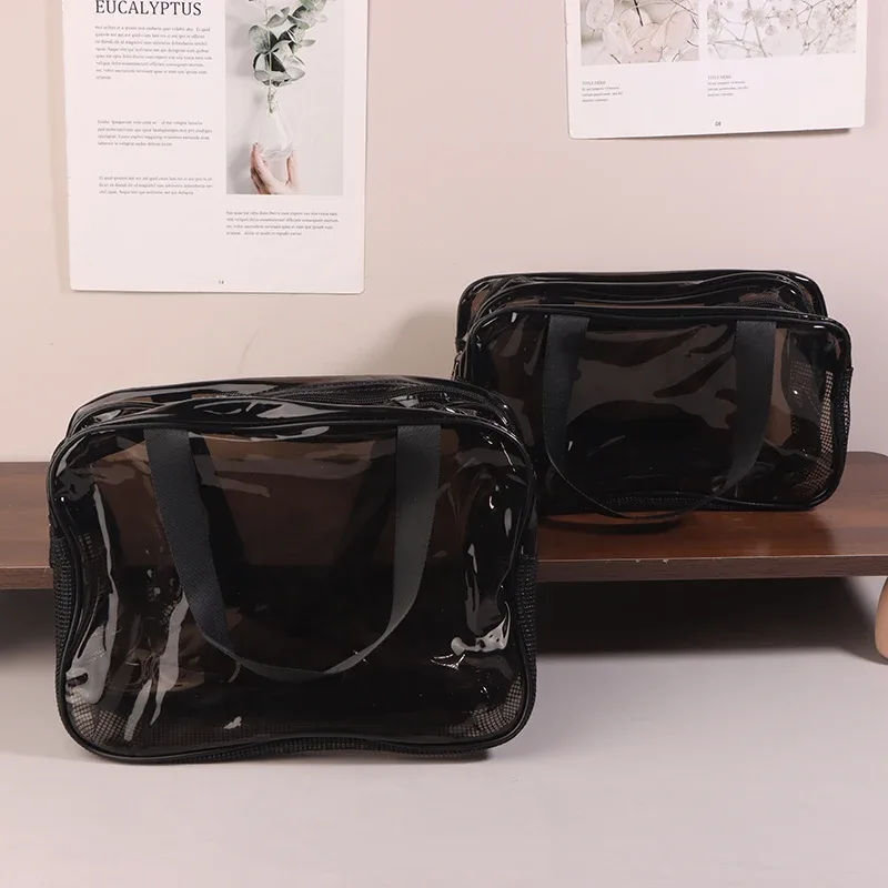 organisateur de cosmétiques double couche de grande capacité, 1 pièce, sac de lavage de voyage portable, pochette de maquillage transparente et étanche pour femme