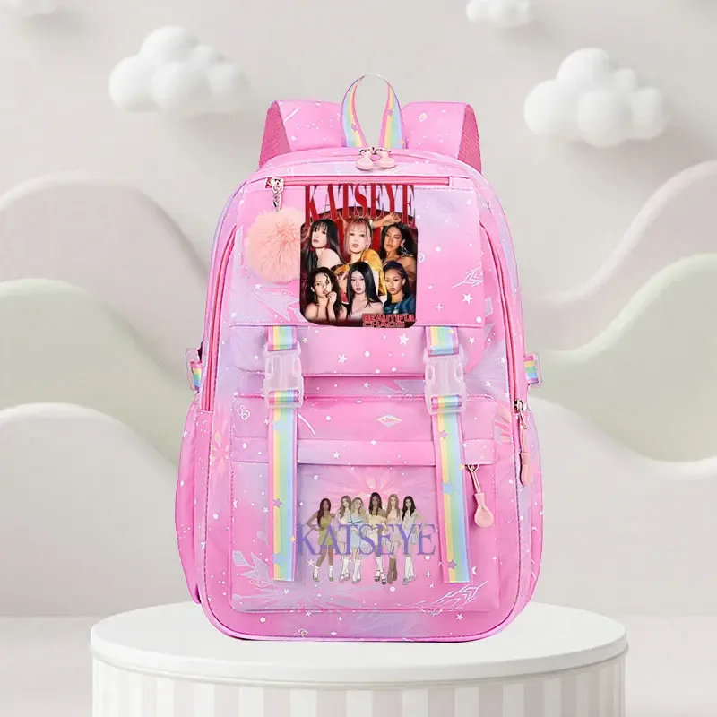 sac d'école katseye print, sac d'école pour élèves du primaire, sac à dos de voyage en plein air, sac à dos tendance pour filles, sac à dos pour enfants.