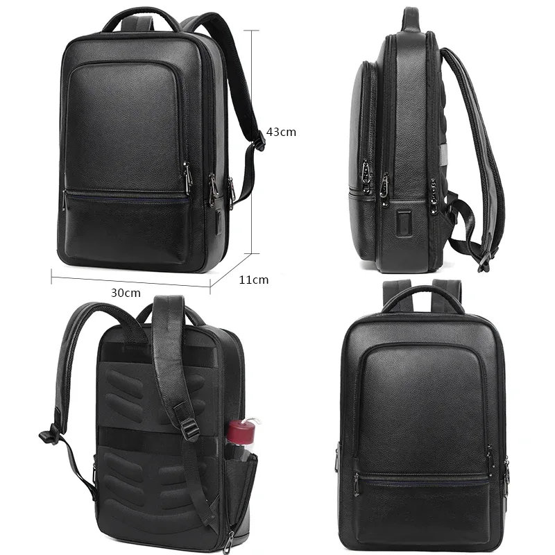 100% cuir de vache naturel 15.6 pouces sac à dos pour ordinateur portable hommes usb sac à dos en cuir véritable sac de voyage grand cartable pour garçons mochila