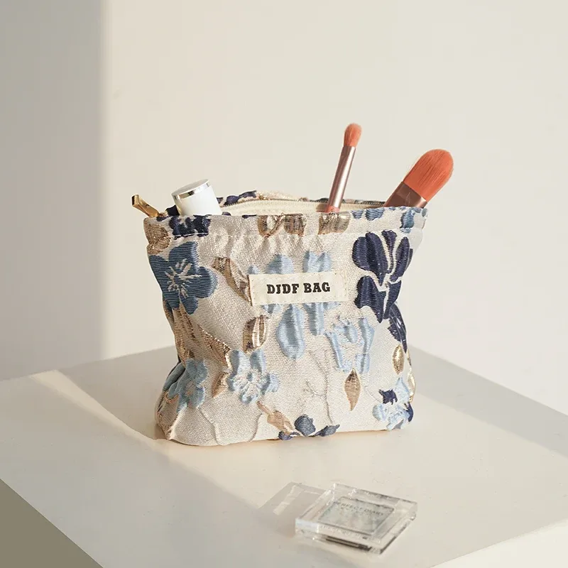 djdf – petit sac à cosmétiques à fleurs roses pour femmes, double couche en toile douce, sac de rangement portable pour serviettes hygiéniques, porte-monnaie style ins