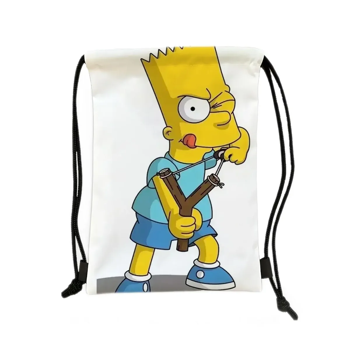 sac à dos de sport à cordon de serrage avec personnage jaune de dessin animé, imprimé garçon sur skateboard, sac de rangement portable pour voyage et shopping