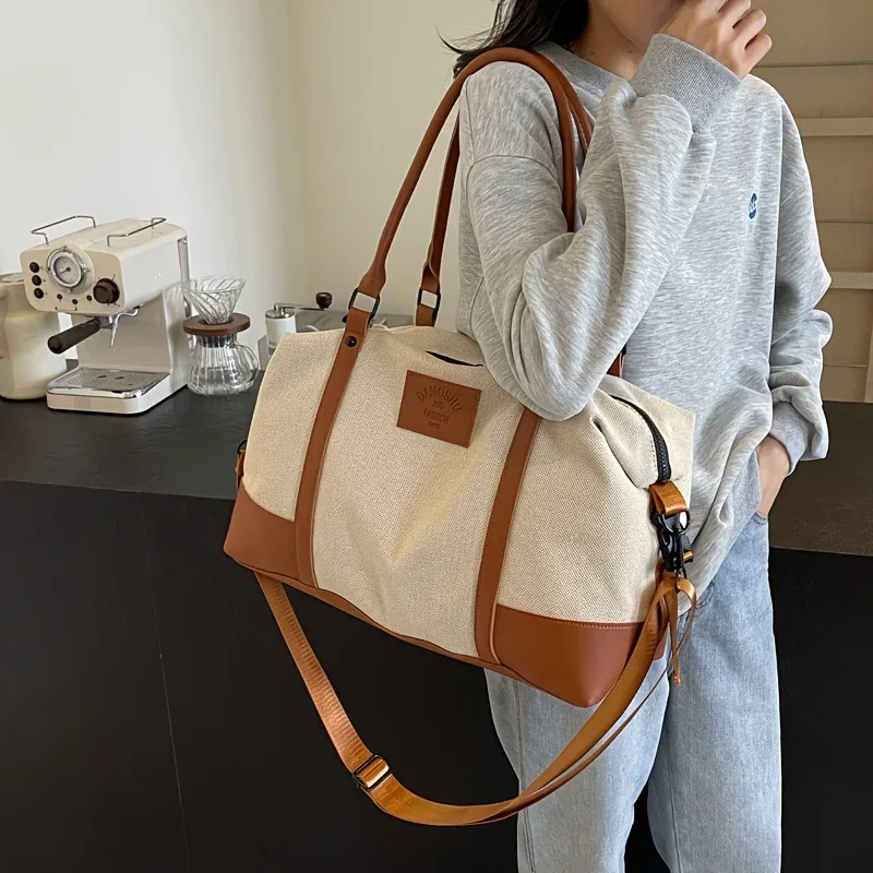Sac fourre-tout de voyage Vintage de grande capacité, sac à bandoulière d'extérieur léger assorti aux couleurs pour femmes