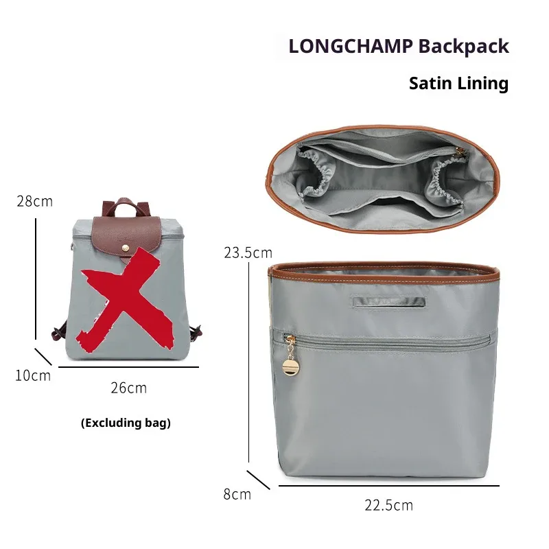 insert organisateur de sac à dos longchamp, matériau satiné, support de sac super résistant, insertion de sac à main, accessoires