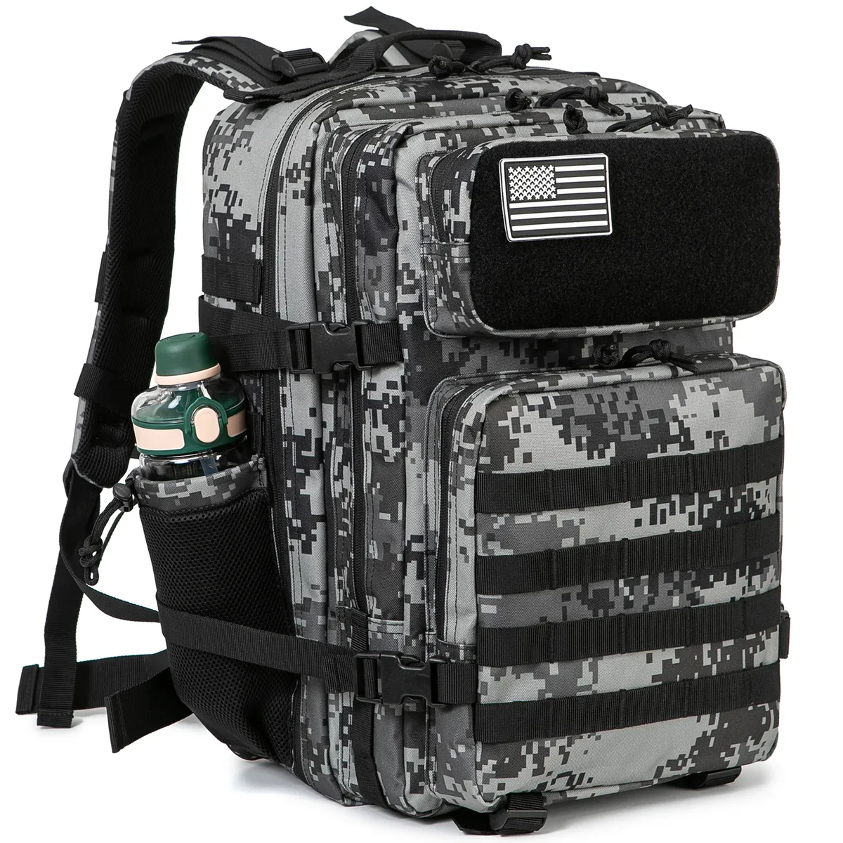 Sac à dos tactique 45L, sac de survie, sac de chasse, sac à dos MOLLE, sac de sport pour hommes, sac à dos de randonnée EDC pour extérieur avec porte-bouteille