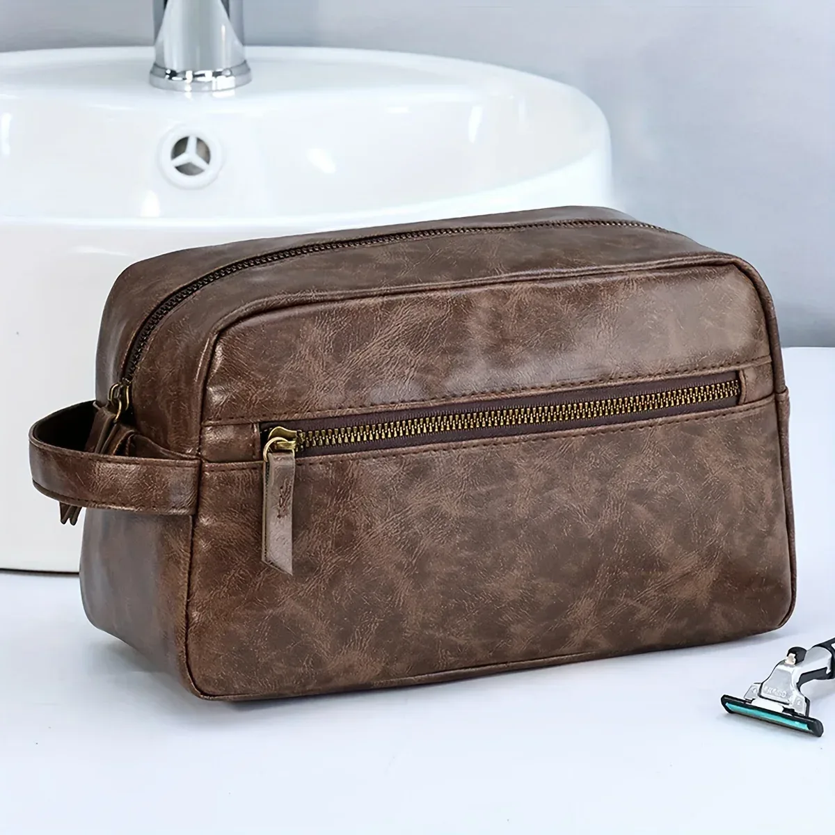sac de toilette pour homme, sac de voyage d'affaires, sac de toilette imperméable en cuir pu, organiseur d'accessoires de rasage, trousse de maquillage pour femme, sac cosmétique