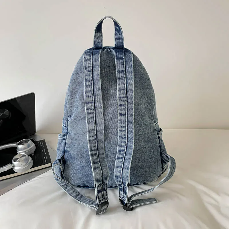 sacs à dos en jean solide pour femmes et unisexe, sacs de loisirs ou de voyage en toile lavée, sacs d'école 100% coton, sacs à bandoulière style preppy pour femmes