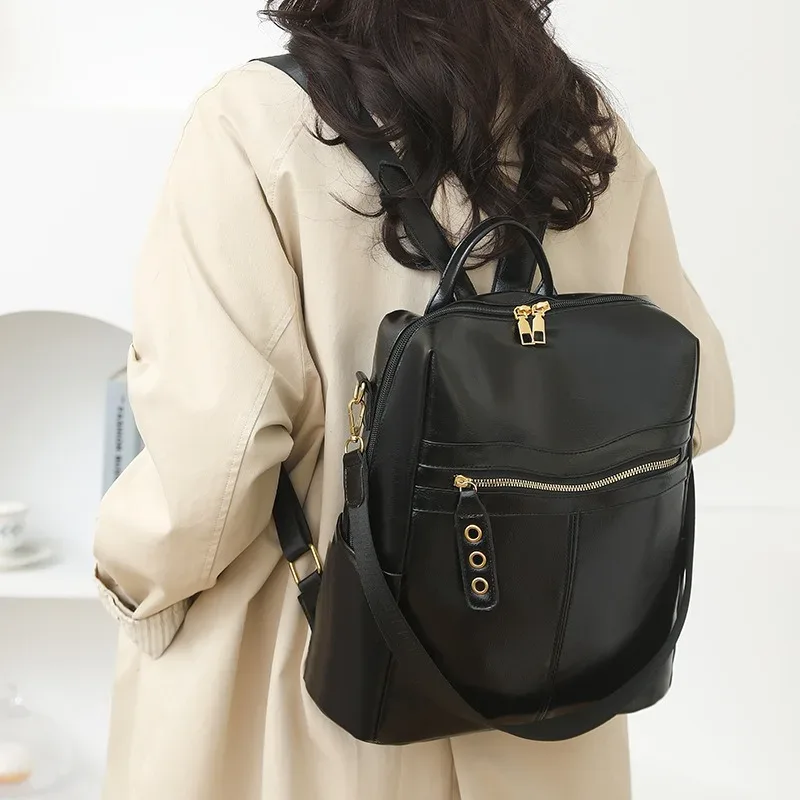2025 nouveau femmes imperméable à l'eau en cuir pu grand vintage mode voyage affaires sac de travail université collège sac à dos sac à bandoulière