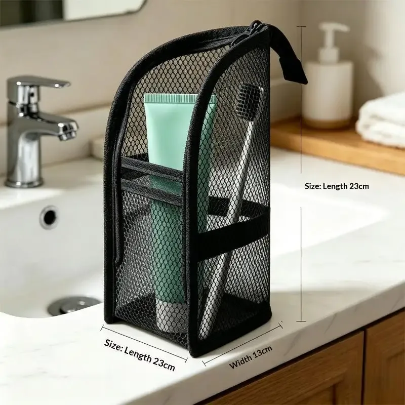trousse de toilette de voyage respirante en maille, multi-poches, pour vacances et voyages d'affaires