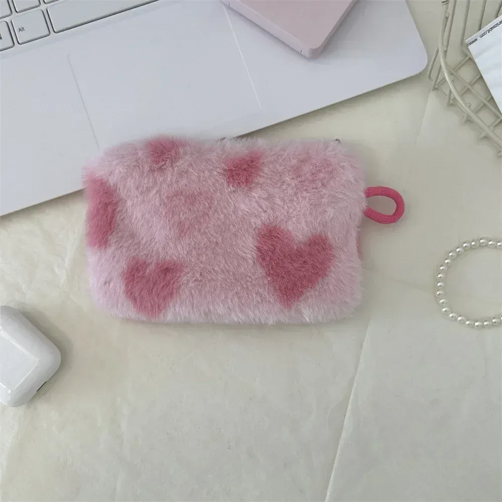 petit sac de rangement portable en peluche douce pour femme, trousse de maquillage, sacs à main, pochette à fermeture éclair, sac à main moelleux, sacs à cosmétiques en fourrure pour femme