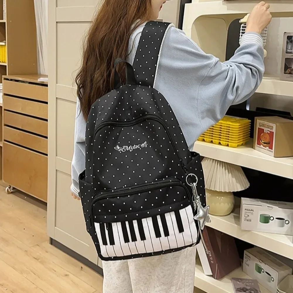 nouveau sac à dos à pois grande capacité, multifonctionnel, léger, motif touches de piano, noir, mochilas sports