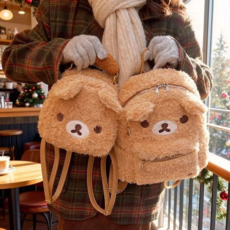 Sac à dos en peluche Rilak-kuma mignon, grand sac d'école à grande capacité pour femmes et filles, idéal pour le shopping et les voyages.