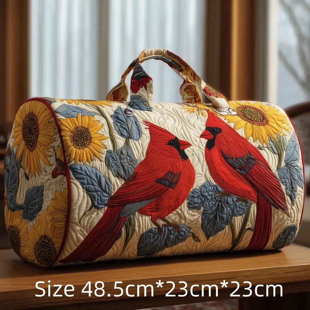 sac de voyage matelassé 3d vintage tendance, imprimé floral oiseau cardinal, sac de week-end, de sport ou de plage durable, sac fourre-tout pour femme