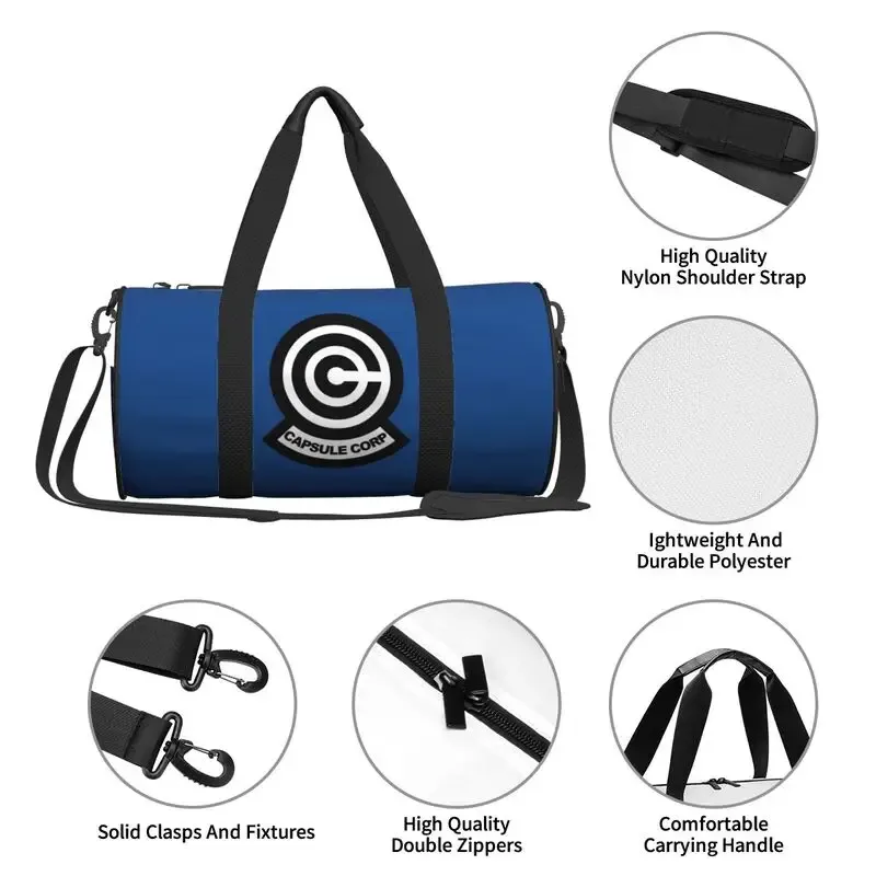 sac de voyage capsule corp dbz imprimé avec compartiment à chaussures pour hommes et femmes, pliable, léger, pour yoga, gym, sport