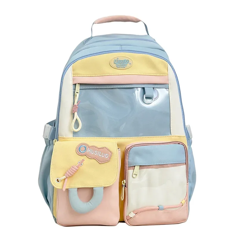 sac à dos scolaire grande capacité en nylon, imperméable et résistant à l'usure, pour filles du collège, léger et élégant
