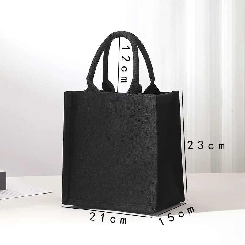 sac fourre-tout en toile tridimensionnel noir avec logo personnalisé pour femmes, sac à main polyvalent de grande capacité pour étudiants, shopping et déplacements